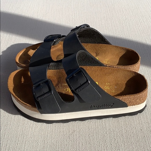 BIRKENSTOCK PAPILLIO Arizona Platform Black/White - Picture 3 of 7